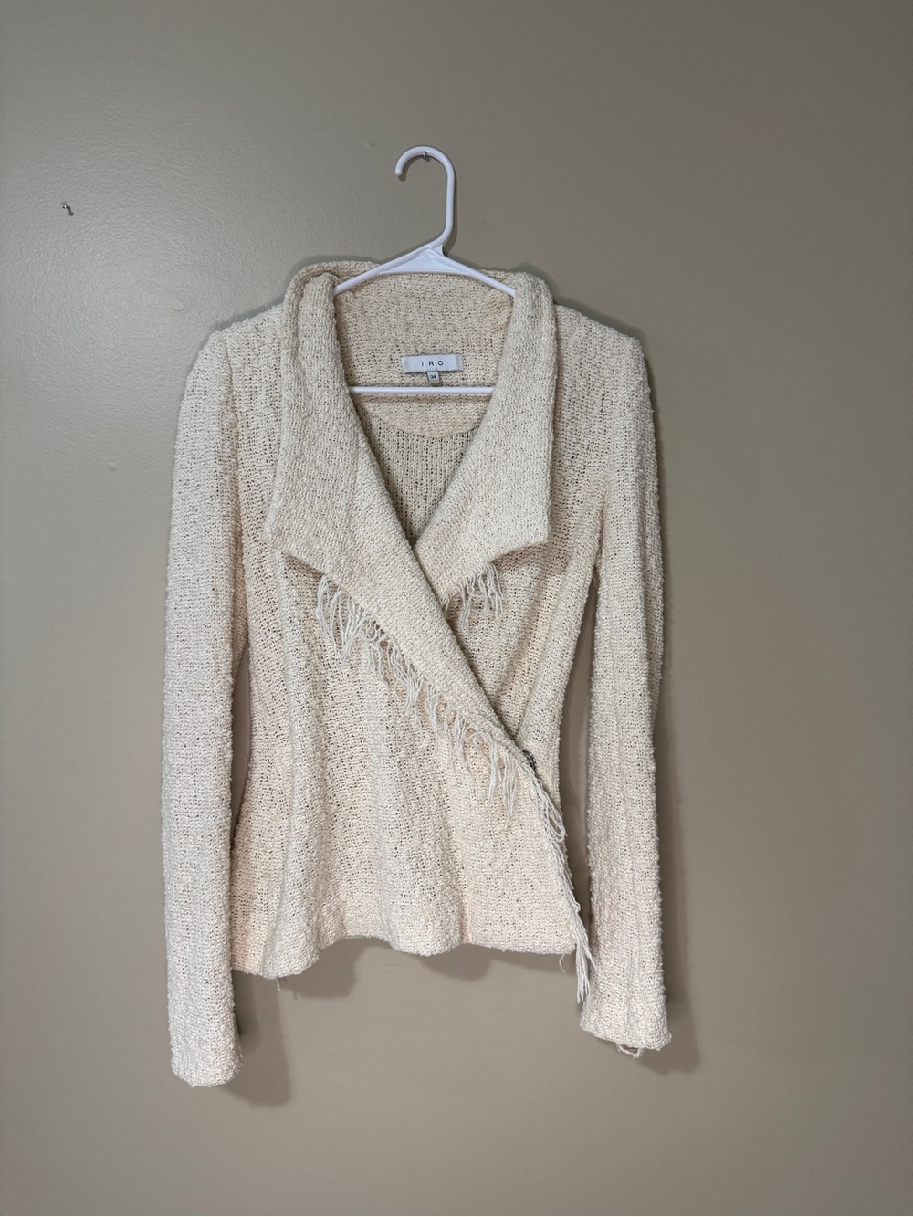 IRO Cream Bouclé Fringe Sweater Jacket